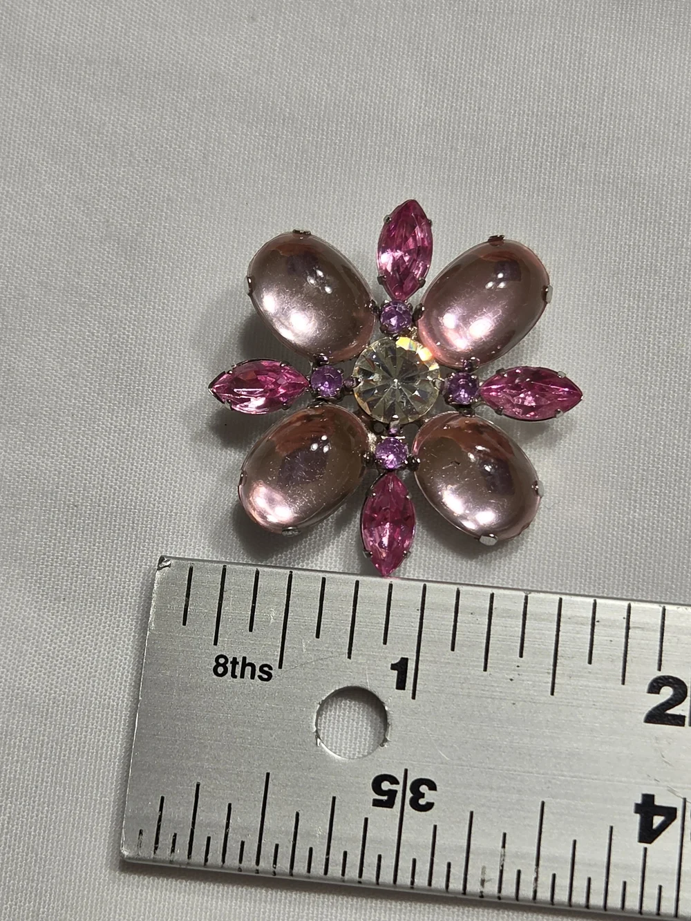 Pink Floral Crystal Brooch - Brand Unspecified